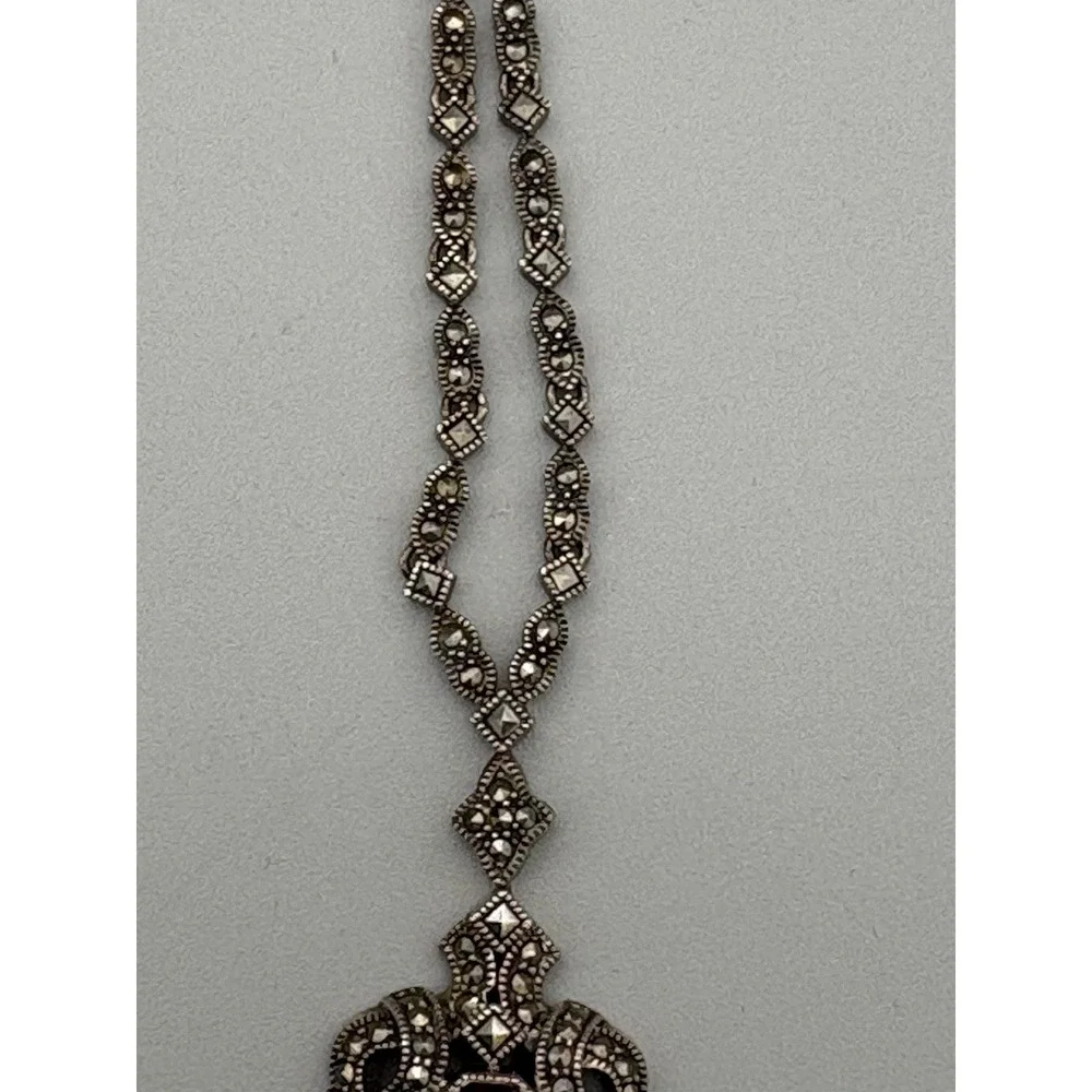 Sterling Silver Judith Jack Marcasite Necklace & SS‎ Faux Pearl Earrings 30g 9